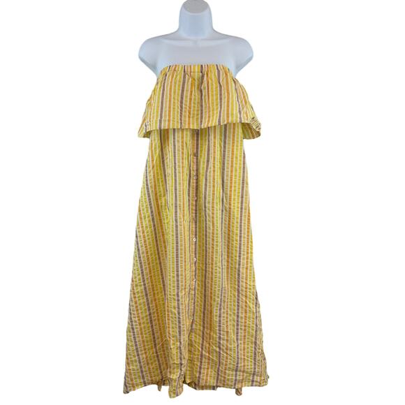 Lemlem Yellow/White Striped Bahiri Strapless Ruffle Sun Maxi Dress Size Medium - Picture 1 of 14
